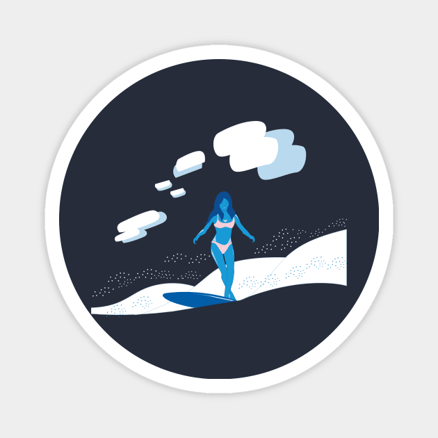 Blue Lady Surfing Magnet by Malikom